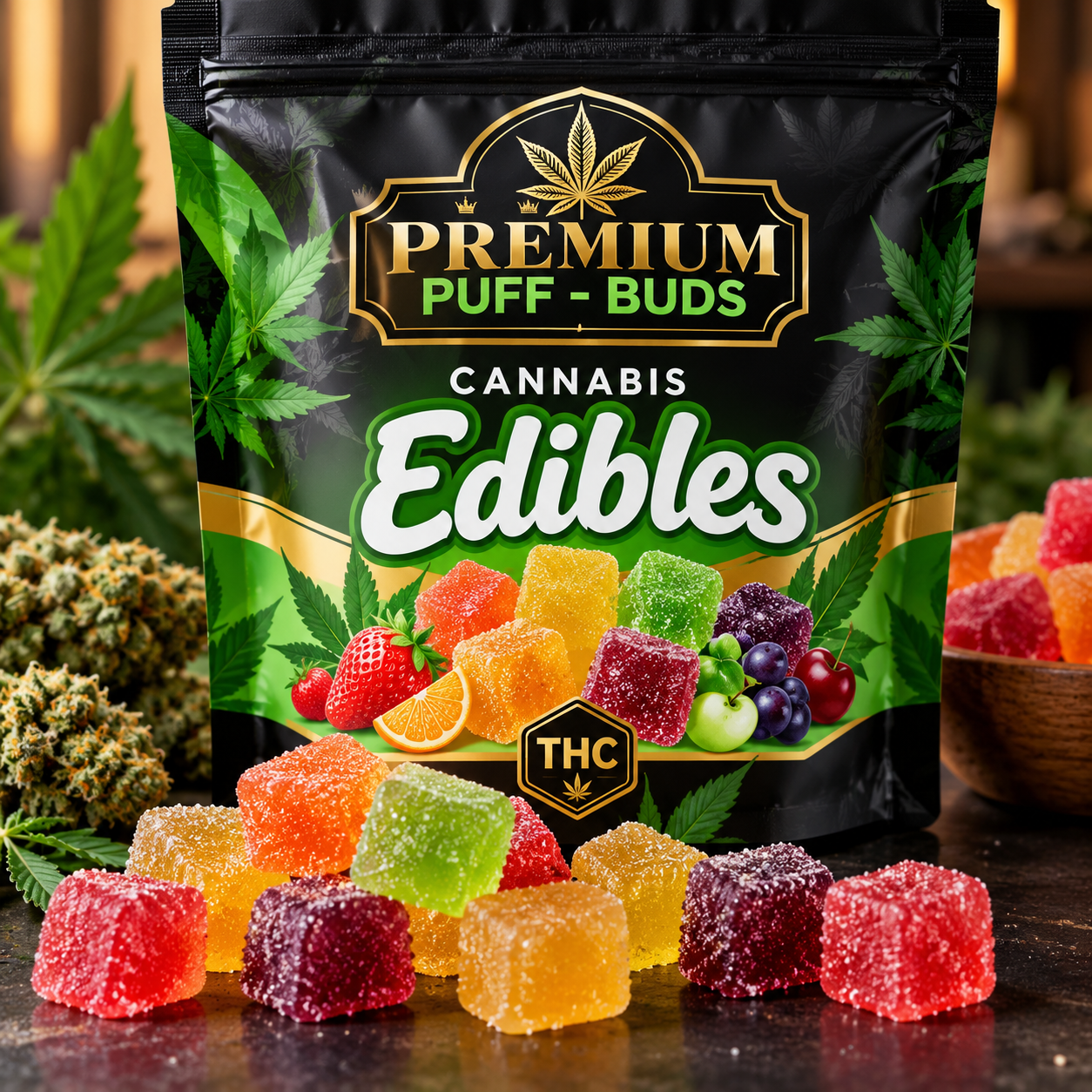 Home premium cannabis edibles display