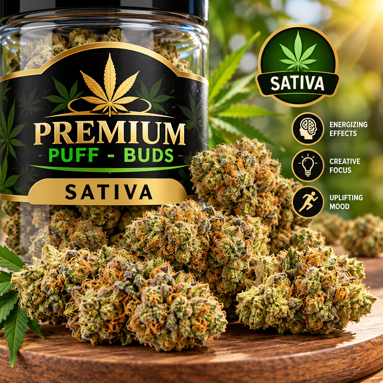 Home premium sativa buds product display